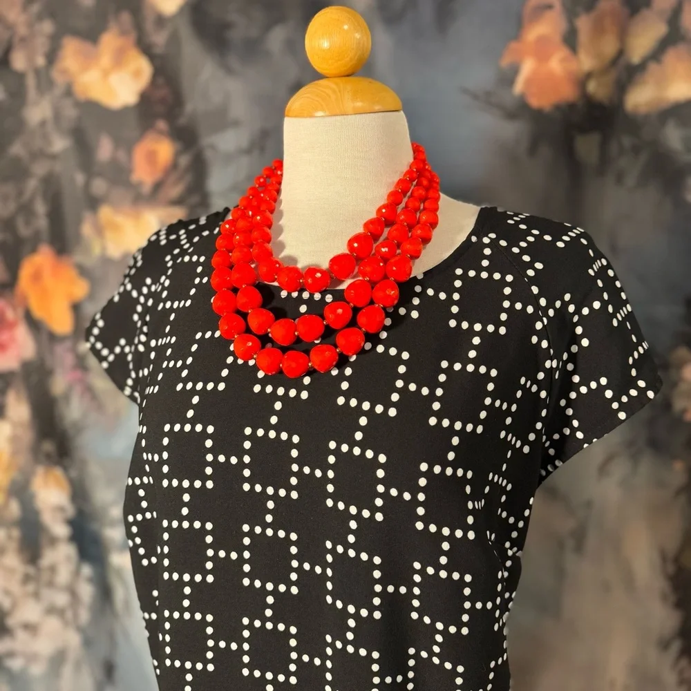 Merona Black and White Dot-Grid Shift Midi Dress - Picture 3 of 8